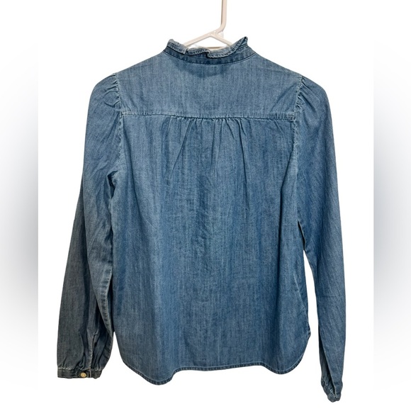 Ann Taylor Chambray Ruffle Blouse Sz XS - Picture 5 of 5